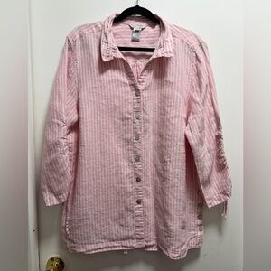 John Mark Pink and White Striped Linen Shirt Coastal Beach Resortwear Carnival